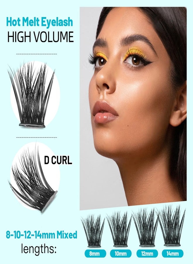 Hannahool Wide Stem Individual False Eyelashes Mixed 8-10-12-14mm/10-12-14-16mm Dramatic Black Soft and Light Thick Base Cluster Lashes D Curl 5D Volume Eye Lashes Extensions (8-10-12-14mm) - Image 5